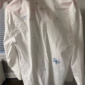 White Shirt with Blue Embroidered Bows - Hand Made